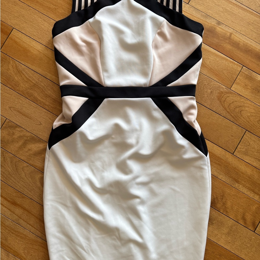 JAX White, Pink and Black Bodycon Pencil Dress Halter Cocktail sz 12